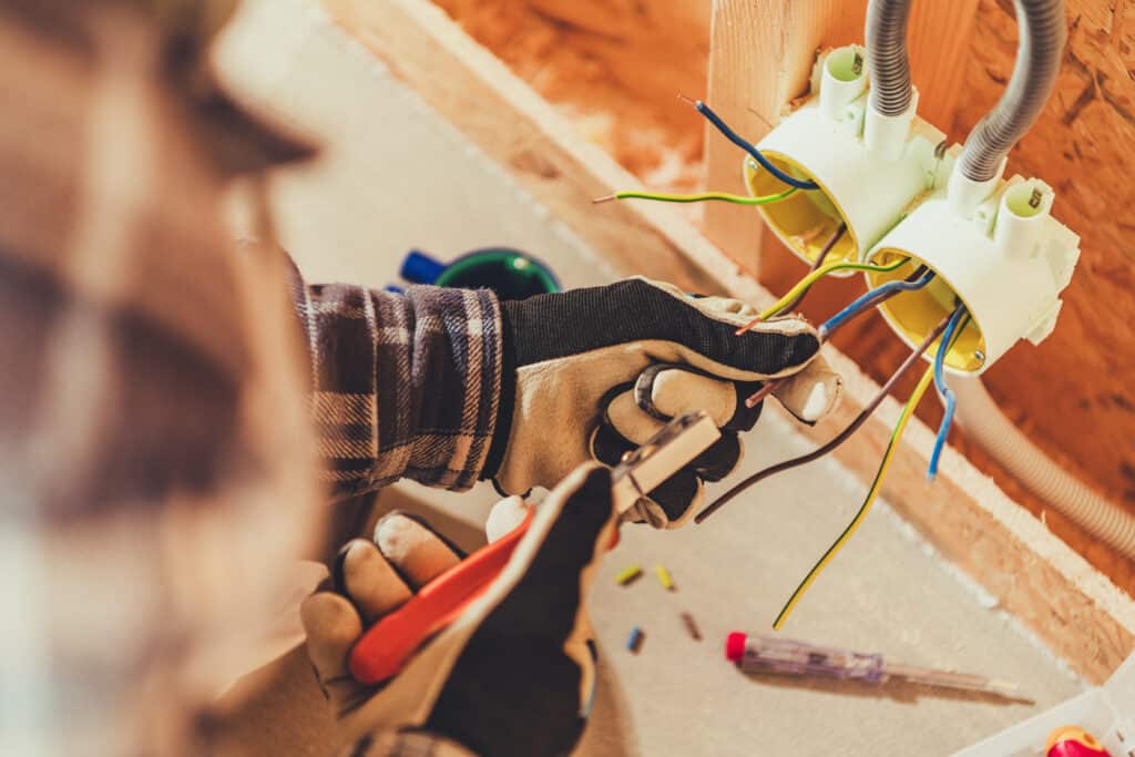 Electric Outlets Installation Inside Residential Building Close